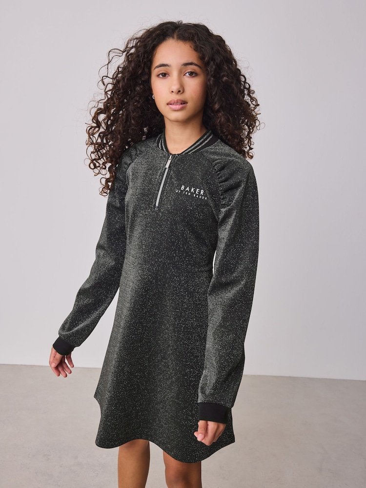 Baker by Ted Baker Metallic Glitter Baseball Black Dress - Image 1 of 12