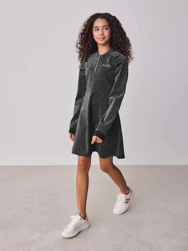 Baker by Ted Baker Metallic Glitter Baseball Black Dress - Image 2 of 12