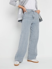 Long Tall Sally Blue 100% Cotton Textured Detail Slouch Jeans - Image 3 of 6