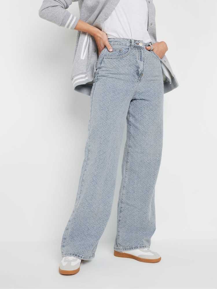 Long Tall Sally Blue 100% Cotton Textured Detail Slouch Jeans - Image 3 of 6