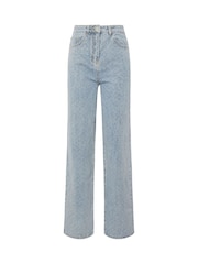 Long Tall Sally Blue 100% Cotton Textured Detail Slouch Jeans - Image 6 of 6