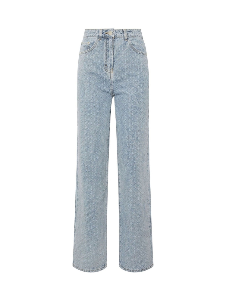Long Tall Sally Blue 100% Cotton Textured Detail Slouch Jeans - Image 6 of 6