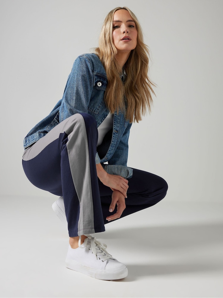 Long Tall Sally Blue 100% Cotton Side Panel Joggers - Image 1 of 4