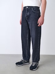 Black Relaxed Tapered Fit Vintage Wash Denim Jeans - Image 1 of 6