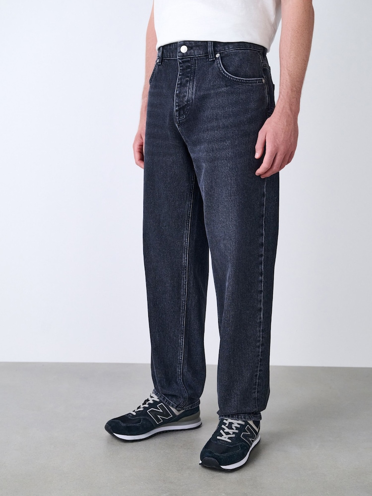 Black Relaxed Tapered Fit Vintage Wash Denim Jeans - Image 1 of 6 Black Relaxed Tapered Fit Vintage Wash Denim Jeans - Image 1 of 6