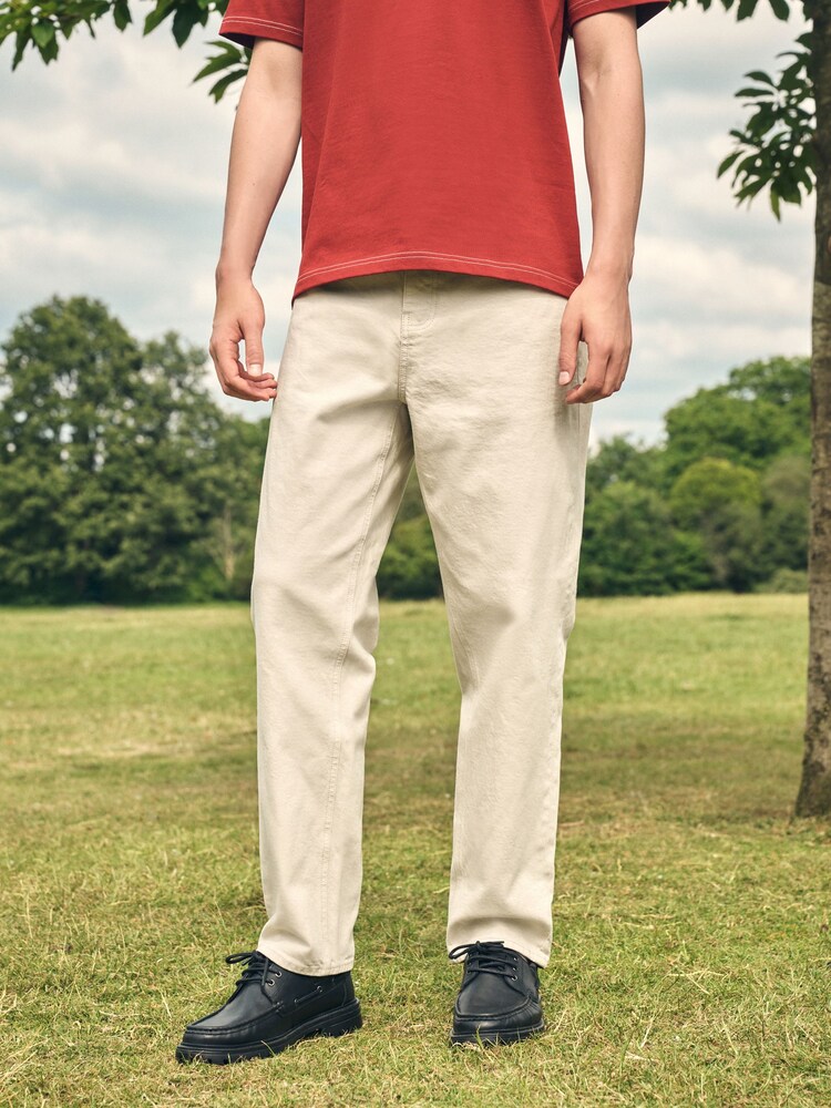Ecru White Relaxed Tapered Fit Vintage Wash Denim Jeans - Image 1 of 10 Ecru White Relaxed Tapered Fit Vintage Wash Denim Jeans - Image 1 of 10