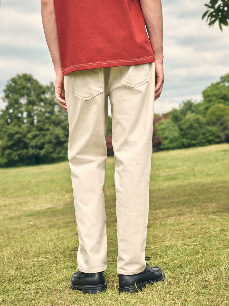 Ecru White Relaxed Tapered Fit Vintage Wash Denim Jeans - Image 2 of 10 Ecru White Relaxed Tapered Fit Vintage Wash Denim Jeans - Image 2 of 10