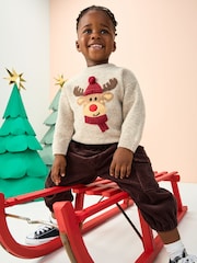 Neutral/Grey Reindeer Knitted Christmas Jumper (3mths-7yrs) - Image 1 of 8