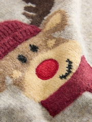 Neutral/Grey Reindeer Knitted Christmas Jumper (3mths-7yrs) - Image 7 of 8