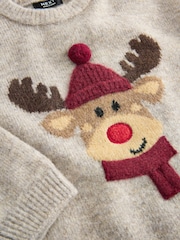 Neutral/Grey Reindeer Knitted Christmas Jumper (3mths-7yrs) - Image 8 of 8