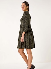 Roman Green Abstract Print Lace Trim Dress - Image 3 of 5