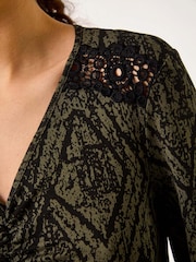 Roman Green Abstract Print Lace Trim Dress - Image 5 of 5