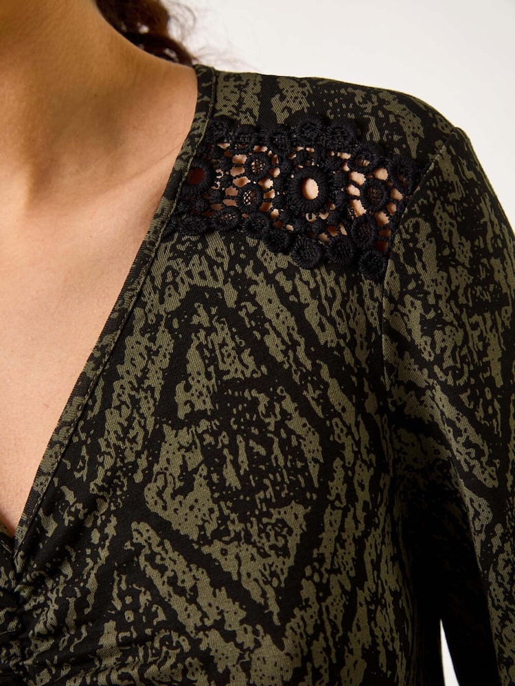 Roman Green Abstract Print Lace Trim Dress - Image 5 of 5