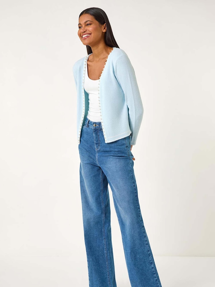 Roman Blue Faux Pearl Trim Cardigan - Image 2 of 5