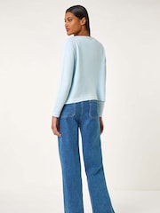 Roman Blue Faux Pearl Trim Cardigan - Image 3 of 5