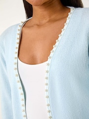 Roman Blue Faux Pearl Trim Cardigan - Image 5 of 5