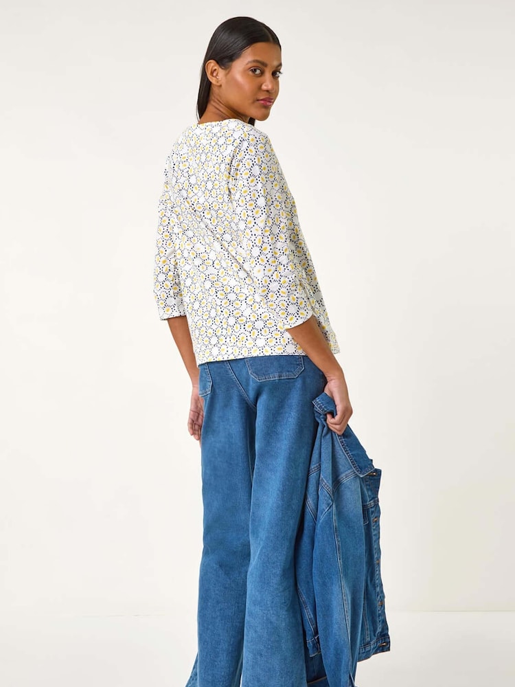 Roman Yellow Abstract Print 100% Cotton Jersey Top - Image 2 of 5