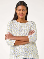 Roman Yellow Abstract Print 100% Cotton Jersey Top - Image 3 of 5