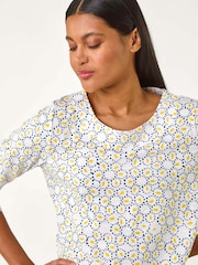 Roman Yellow Abstract Print 100% Cotton Jersey Top - Image 4 of 5