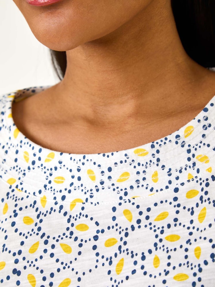 Roman Yellow Abstract Print 100% Cotton Jersey Top - Image 5 of 5