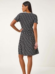 Roman Black Ditsy Floral Print Trim Dress - Image 2 of 5