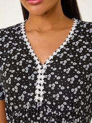 Roman Black Ditsy Floral Print Trim Dress - Image 5 of 5