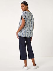 Roman Grey 100% Cotton All Over Circle Print Top - Image 2 of 5