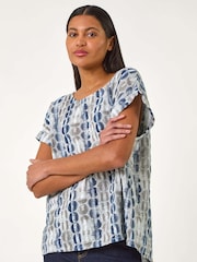 Roman Grey 100% Cotton All Over Circle Print Top - Image 4 of 5