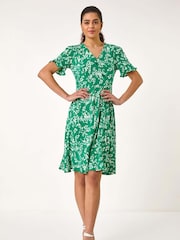 Roman Green Ditsy Floral Side Button Dress - Image 2 of 5