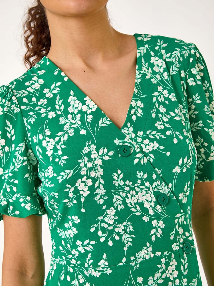 Roman Green Ditsy Floral Side Button Dress - Image 5 of 5
