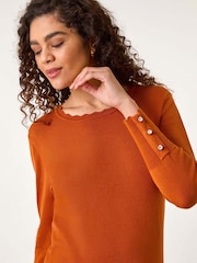 Roman Orange Diamante Button Scallop Edge Jumper - Image 1 of 5