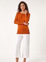 Roman Orange Diamante Button Scallop Edge Jumper - Image 2 of 5