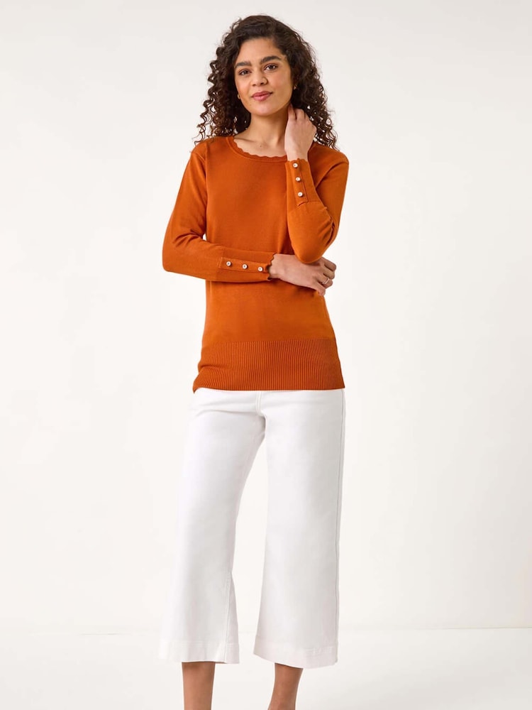 Roman Orange Diamante Button Scallop Edge Jumper - Image 2 of 5