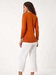 Roman Orange Diamante Button Scallop Edge Jumper - Image 3 of 5