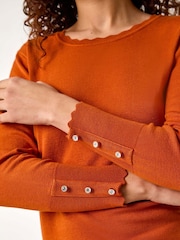 Roman Orange Diamante Button Scallop Edge Jumper - Image 5 of 5