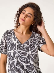 Roman Black Floral Burnout Print Blouson Top - Image 4 of 5