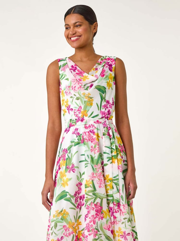 Roman White Floral Print Cowl Neck Dress - Image 1 of 5