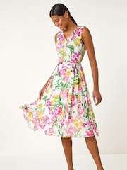 Roman White Floral Print Cowl Neck Dress - Image 2 of 5
