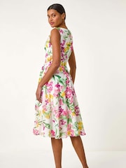 Roman White Floral Print Cowl Neck Dress - Image 3 of 5