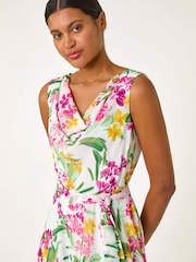 Roman White Floral Print Cowl Neck Dress - Image 4 of 5