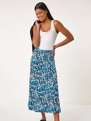 Roman Blue Geo Print A-Line Stretch Skirt - Image 1 of 5