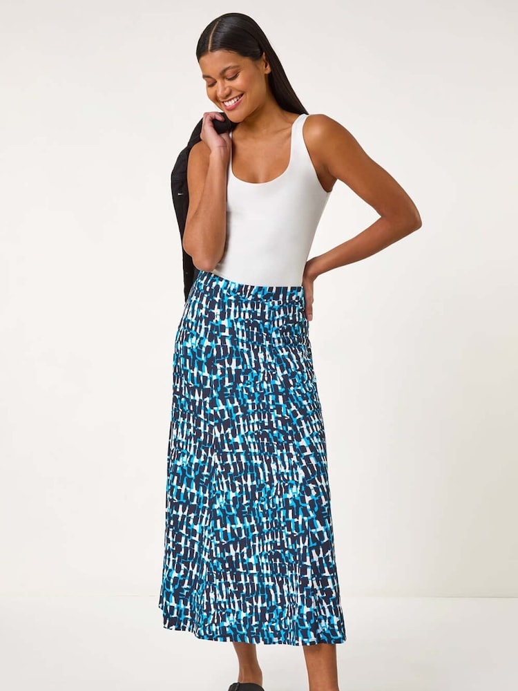 Roman Blue Geo Print A-Line Stretch Skirt - Image 1 of 5