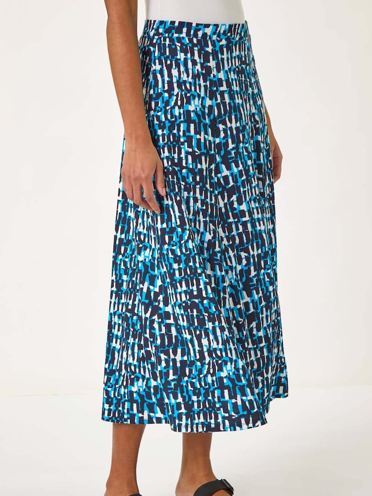 Roman Blue Geo Print A-Line Stretch Skirt - Image 2 of 5