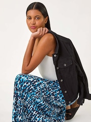 Roman Blue Geo Print A-Line Stretch Skirt - Image 4 of 5
