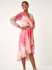 Roman Orange Ruffle Shimmer Midi Dress - Image 1 of 5