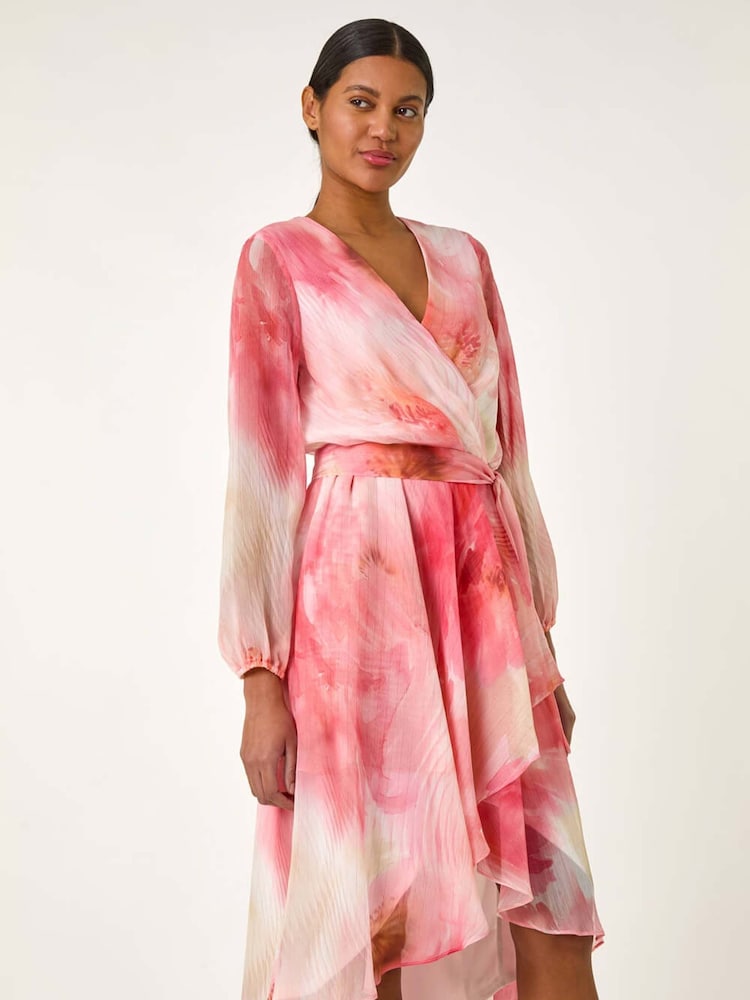 Roman Orange Ruffle Shimmer Midi Dress - Image 2 of 5