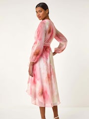 Roman Orange Ruffle Shimmer Midi Dress - Image 3 of 5