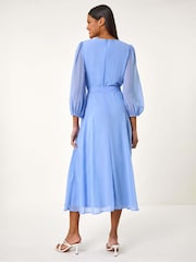 Roman Blue Chiffon V-Neck Midi Dress - Image 3 of 5