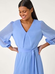 Roman Blue Chiffon V-Neck Midi Dress - Image 4 of 5