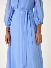 Roman Blue Chiffon V-Neck Midi Dress - Image 5 of 5